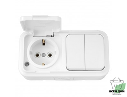 Bylectrica ПРАЛЕСКА АКВА блок (роз. 16А + 2 кл. выкл. 10А) ОУ бел. (земля, крышка, IP54) 2В-РЦ-659