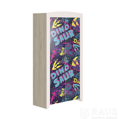 Детская БУКВА - Шкаф многофункциональный / Дуб Крафт Белый / фотопечать Дино