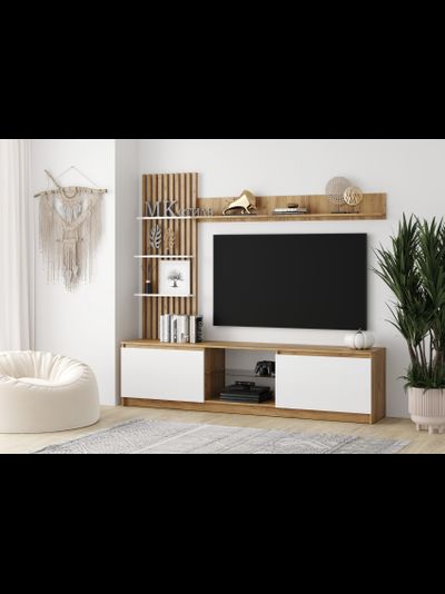 Бостон стенка НМ-001 МДФ Дуб крафт золотой/МДФ Глянец белый