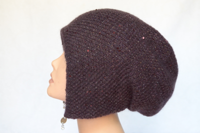 Итальянская шапка капор с пайетками Vizio Италия 6161 сливовая