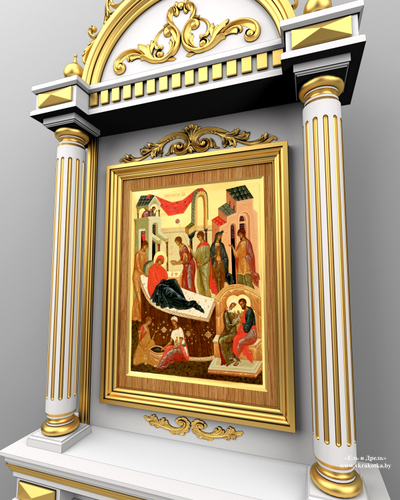 Резной киот с иконой, напольный