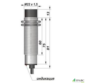 Индуктивный датчик цилиндрический с резьбой И19-NO-DC (М22х1,5)