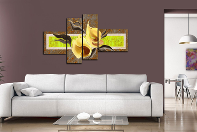 Модульная картина "Цветы на зеленом"