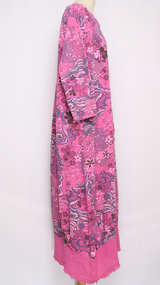 Платье  Бохо "Тюльпан-карман" цветы хаки, фуксия