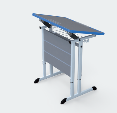 Стол ученический одноместный наклоняемый на плоскоовальной трубе, 700x500x580-820