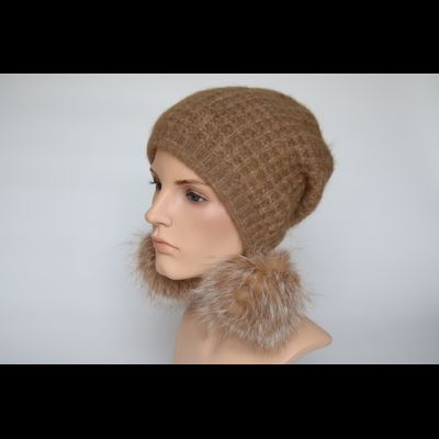 Коричневая шапка капор с помпонами для женщин Vizio Италия 6188 РР 66