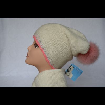 Шапка белая с оранжевым помпоном и шарф Vizio Визио 4752 Италия