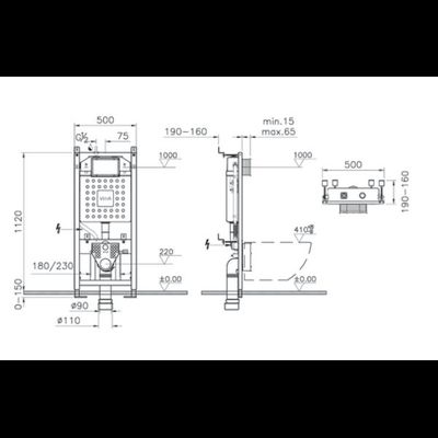 Комплект: Подвесной безободковый унитаз Vitra Integra Round, с тонким сиденьем с микролифтом, инсталяцией и панелью управления, 9856B003-7205