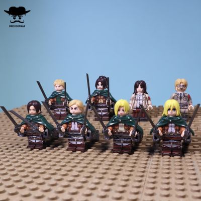 Фигурки Легион разведки из аниме Атака Титанов, 8 Лего совместимых фигурок с оружие