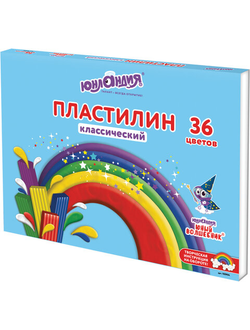 Пластилин классический ЮНЛАНДИЯ "ЮНЫЙ ВОЛШЕБНИК", 36 цветов, 720 г, со стеком, ВЫСШЕЕ КАЧЕСТВО, 105904