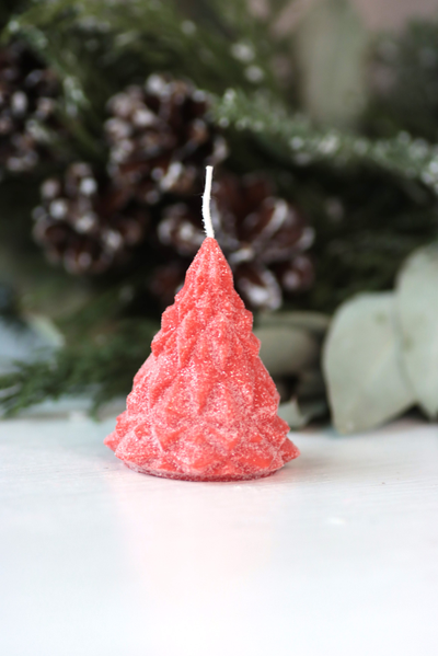 Свеча "Ёлка хрусталь" Алый с блёстками