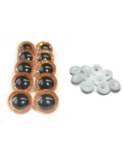 Глаза для кукол с глиттерной вставкой 16 мм, темное золото