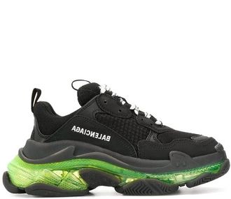 Кроссовки Balenciaga Triple S черные с зеленой подошвой