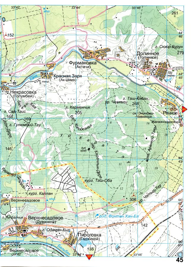 Топографическая карта Крыма туристическая подробная