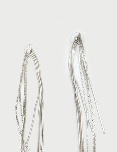 (АРТИКУЛ: 7260/12) СЕРЬГИ ЖЕНСКИЕ, ДЛИННЫЕ, В ВИДЕ ЦЕПОЧЕК, МЕТАЛЛ, ЦВЕТ "БЕЛОЕ ЗОЛОТО"