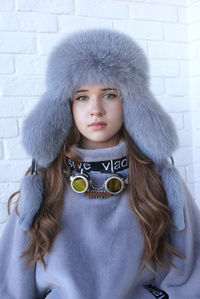 Ушанка "Полярная звезда" цвет серый + сапфир (копия)