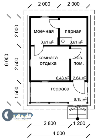 Б-08  ГАБАРИТНЫЕ РАЗМЕРЫ: (6Х4М) 1 ЭТАЖ, ОБЩАЯ ПЛОЩАДЬ: 24М²