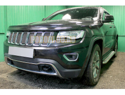 Защита радиатора Jeep Grand Cherokee (WK2) IV 2013- рестайлинг (Laredo, Limited) black верх PREMIUM (7 частей)