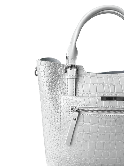 (АРТИКУЛ: 9939/1/61) СУМКА ЖЕНСКАЯ БОЛЬШАЯ, НАТУРАЛЬНАЯ КОЖА, БЕЛАЯ, СПЕРЕДИ КАРМАНЫ, РУЧКИ ЧЕРЕЗ ПЛЕЧО