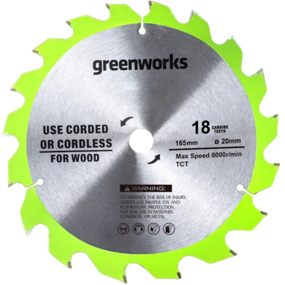 Диск пильный  по дереву для циркулярной пилы Greenworks, 165x1.6x20 мм, 18T
