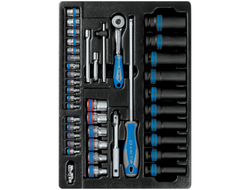 Набор ударных головок 1/2" и торцевых головок 1/4" с принадлежностями, ложемент, 40 предметов KING TONY 9-7540MR