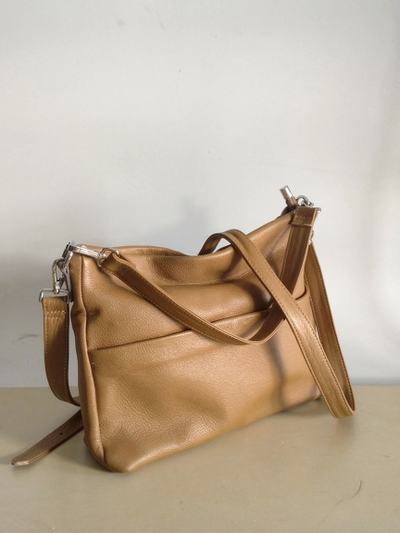 (АРТИКУЛ: 10121/1/5) СУМКА ЖЕНСКАЯ, СРЕДНЕГО РАЗМЕРА, НАТУРАЛЬНАЯ КОЖА, ЦВЕТ "ГОРЧИЦА", С НАРУЖНЫМ КАРМАНОМ, С ПЛЕЧЕВЫМ РЕМНЕМ