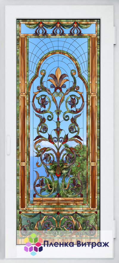 Витражная пленка, витражная пленка самоклеющаяся, пленочный витраж с классическим рисунком