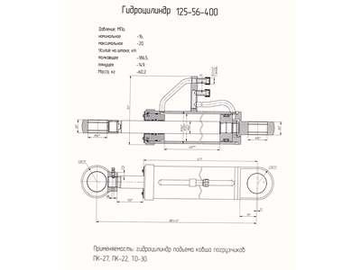 Гидроцилиндр выворота ковша ТО-30.44.10.000 (ЦГ-125.56х400)