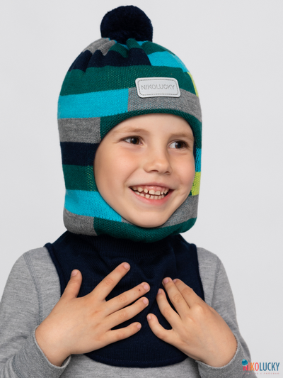 Шапка-шлем  20101-02 темно-синий,бирюзовый,изумрудный р. 54-56