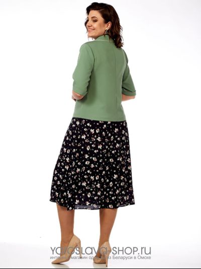 Комплект с шифоновой юбкой и жакетом в зеленых тонах