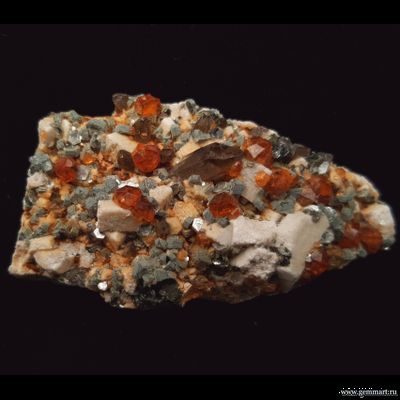 Гранат. Дымчатый кварц, слюда на микроклине №3/12