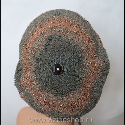 Вязаный летний берет Vizio италия 5041 серый с бордовым