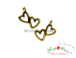 ПОДВЕСКА В ТИБЕТСКОМ СТИЛЕ "2 СЕРДЦА" - 18*10мм - АНТИЧНАЯ БРОНЗА