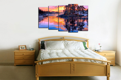 Модульная картина "Рассвет над тайгой"