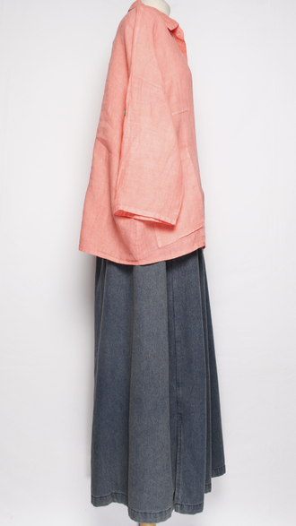 РУБАШКА-жакет ЛЁН "КИМОНО КАРМАН" коралл, апельсин до р.54