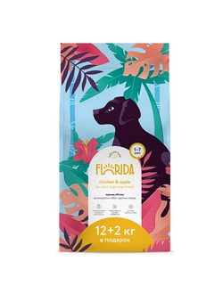 Florida сухой корм для щенков крупных пород с курицей и яблоком 12+2 кг