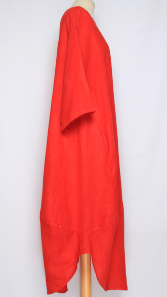 ПЛАТЬЕ БОХО ЛЬНЯНОЕ "ТЮЛЬПАН РАЗРЕЗЫ" красное, оранжевое, розовое, терракотовое, св.коричневое, электрик до р.54