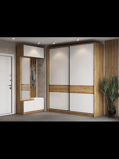 Бостон Шкаф-купе ШК-005 МДФ Дуб крафт золотой/Белый глянец