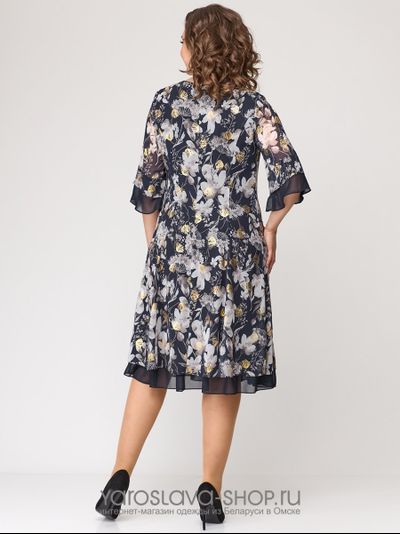 Женское шифоновое  платье в черном цвете с цветочным принтом