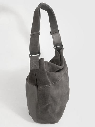 (АРТИКУЛ: 10044/8) СУМКА МЕШОК ЖЕНСКАЯ, БОЛЬШАЯ, НАТУРАЛЬНЫЕ КОЖА/ЗАМША, СЕРАЯ, ШИРОКИЙ РЕМЕНЬ ЧЕРЕЗ ПЛЕЧО