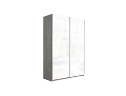 Шкаф-купе 2-х дверный «Траст» 1400 Бетон, Стекло белый глянец/Стекло белый глянец