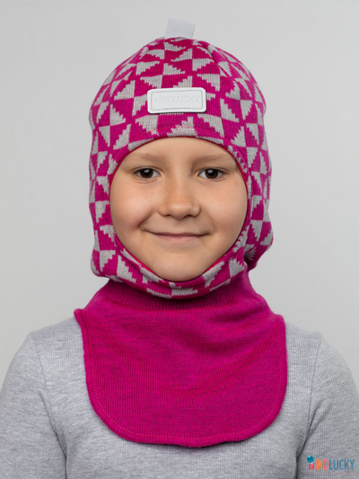 Шапка-шлем "Бантики" 20201-07, цвет малиновый, серый, р. 52-54