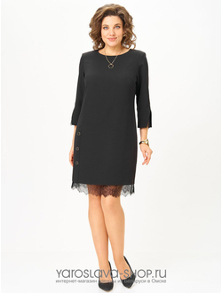 Модель:3101.Женское платье прямого силуэта в черном цвете с кружевом