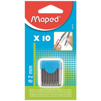 Грифели запасные MAPED для циркуля, пенал с 10 шт.в уп., диаметр 2мм