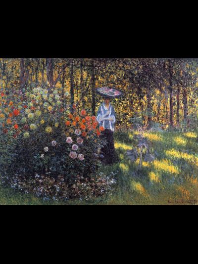 Купить греющую картину с фото репродукции Клода Моне женщина с зонтиком