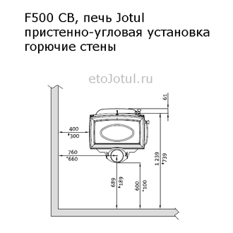 Установка печи Jotul F500 SE BRM пристенно в угол, горючие стены , какие отступы