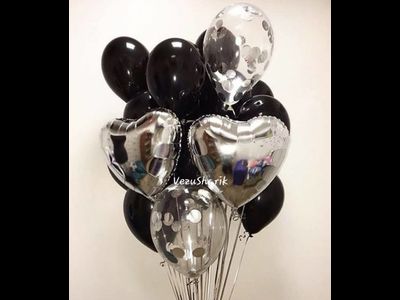 Фонтан шаров, "серебро 2 сердца + 2 конфетти + 10" (СиК)
