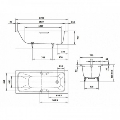 Стальная ванна Kaldewei Cayono 750 170х75 с покрытием Easy-Clean