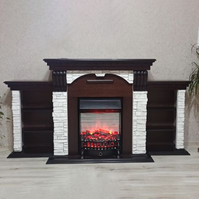 Электрокамин Dublin Premium LO камень белый с очагом Fobos