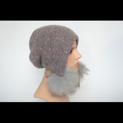 Шапка ушанка серо - розовая с помпонами Vizio Италия 8022